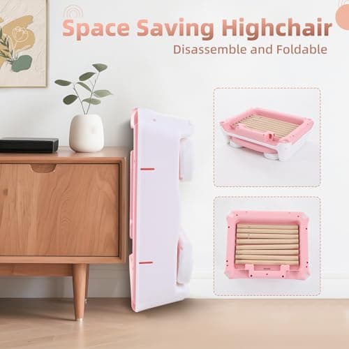 High Chairs for Babies and Toddlers, Adjustable Convertible 3 in 1 Baby High Chair, Portable Compact Baby Infant Feeding Chair Travel Highchair Booster for Toddler, from 6 Month to 3 Years Pink — view 6