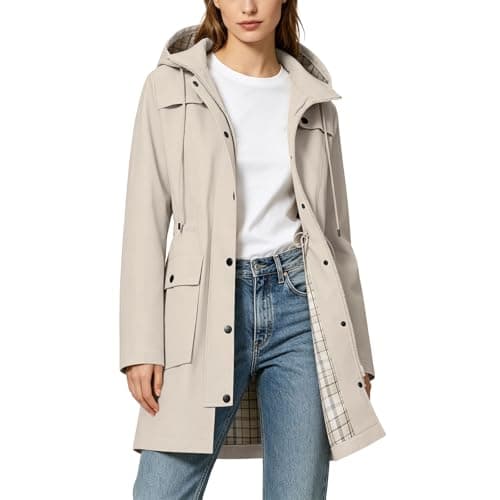 Znwerma water proof jacket women Waterproof Jacket Lightweight for Women Ladies Windbreaker Rain Coats Full Zip Hooded Long Raincoat Casual Hiking Walking Outwear Beige — view 6