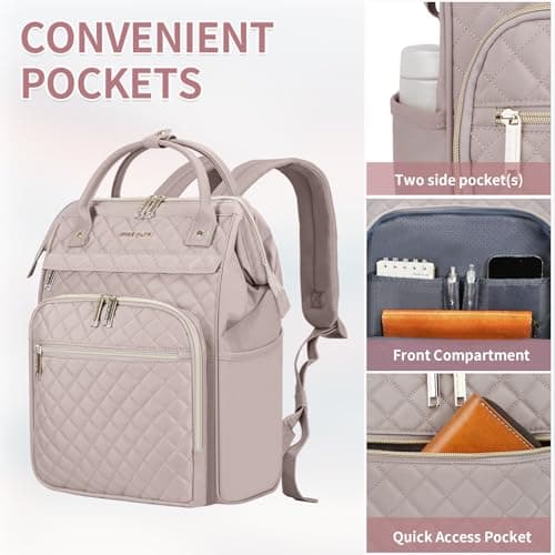EMPSIGN 17 Inch Large Quilted Laptop Backpack for Women, Dusty Pink — view 4