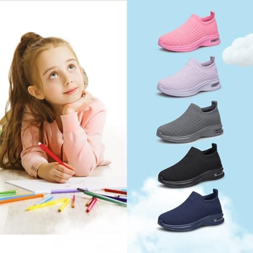 Raoendis Kids Sneakers Boys Girls Trainers Slip on Running Shoes, Fashion Breathable Sports Shoes Outdoor Indoor School Trainers for Big Kid Grey Size 4 — view 6