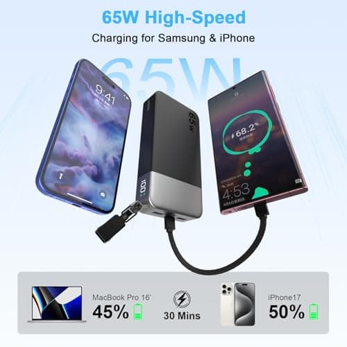 NOBIS Portable Charger 20000mAh 65W Power Bank w/Detachable Cable — view 2