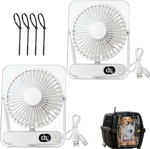 Dog Crate Fan, Rechargeable USB Pet Cooling Fan with Digital Battery Display, 5 Speed Quiet Kennel Fan with 180° Adjustable Airflow for Dog Crates, Carriers, Cages and Travel