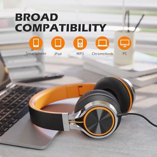 Ailihen C8 Headphones Wired with Mic, Headsets for Kids, Black Orange — view 6