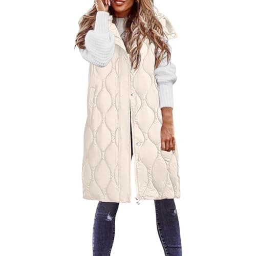 Cocila Lightweight Gilets Womens Sleeveless Down Vest Packable Coat (Beige, M) Winter Long Jackets For Women Uk Cream Gilet Fleece Thermal Ladies Bodywarmers Warm Coats Hoodies With Zip Puffer