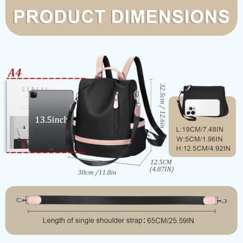 Eshow Backpack Womens Anti Theft with Purse, Ladies Rucksack Fashion, Shoulder Bag Nylon Casual, Small Daypack Handbag for Girls Daily Travel School Work — view 4