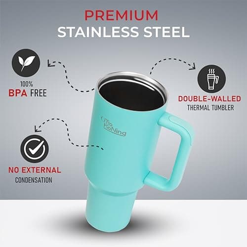 OTTO KONING Travel Mug with Handle 40oz Insulated Tumbler Stainless Steel — view 5