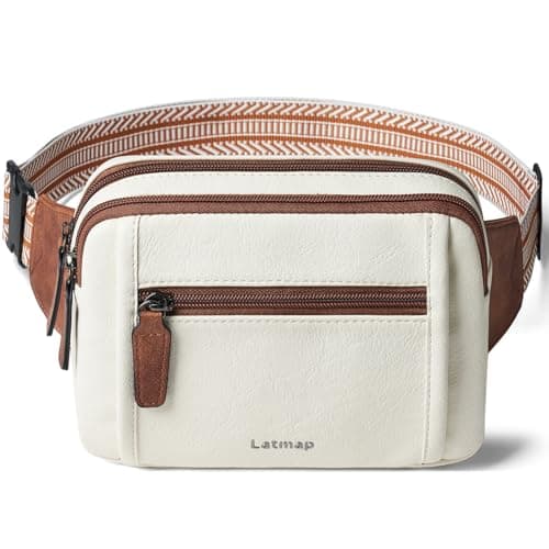 LATMAP 3L Bumbags for Ladies, Fanny Pack for Women 4-Zipper Waist Bag Women PU Leather Fashion Dog Walking Bags Waterproof Cross Body Sling Bag for Travel, Sport