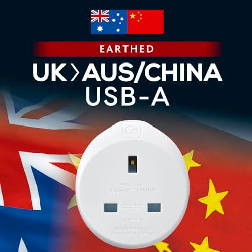 Go Travel UK to Australia, China Plug Adapter with USB-A, earthed & compact — view 2