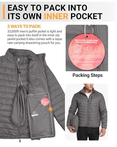 33,000ft Men's Puffer Jacket Packable Water resistant Quilted Jacket — view 3