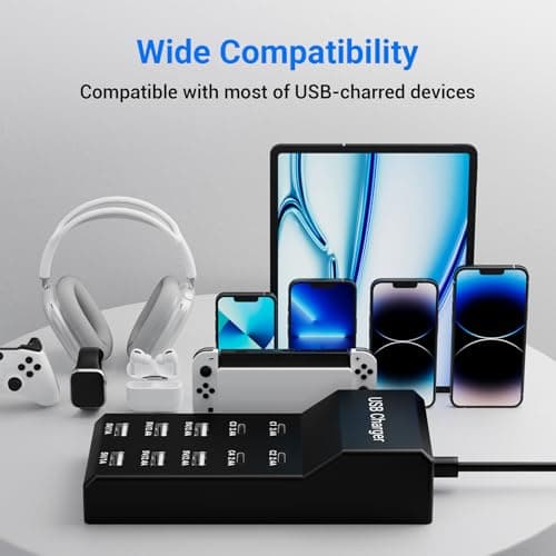 Resypey USB Charging Station, 50W10A USB Charger Block with 10-Port (6 USB-A Port & 4 USB-C Port), Multiport USB Power Strip Compatible with iPhone, Galaxy, iPad, Earbuds or Other USB Charging Devices — view 4