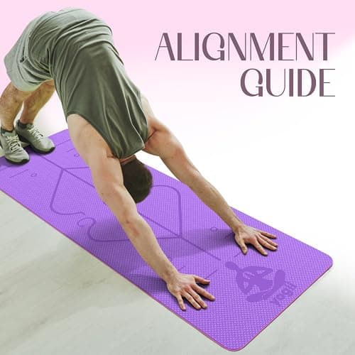 Yogii Yoga Mat - Non-Slip 6mm Thick TPE & Travel-friendly Yoga Mat - Perfect for Home & Gym Exercise Fitness & Pilates - With Laser Alignment Guides (Purple/Pink) for Men & Women — view 4