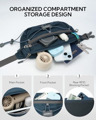 Waterfly Bum Bag Fanny Pack Waist Packs with RFID Blocking Navy Blue — view 5