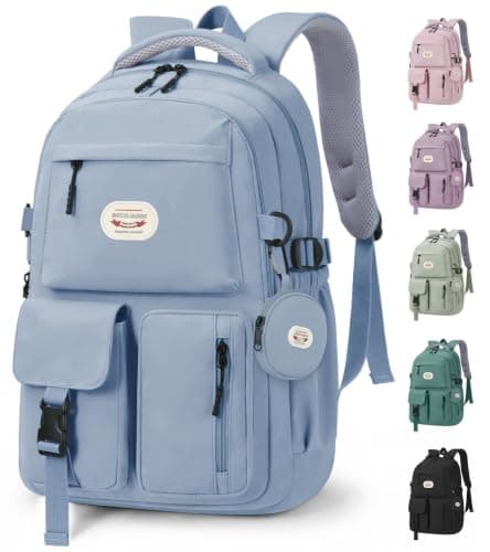 BECOJADDE Backpack School Bag for Women and Girls, 15.6" Laptop, Blue 25L