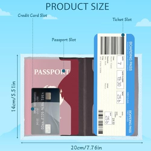 REEKNOKOL Passport Holder, Leather Passport Cover PU Passport Holder Travel Wallet for Passport, Credit Card, Ticket Card, Business Cards, Boarding Passes (Blue) — view 3