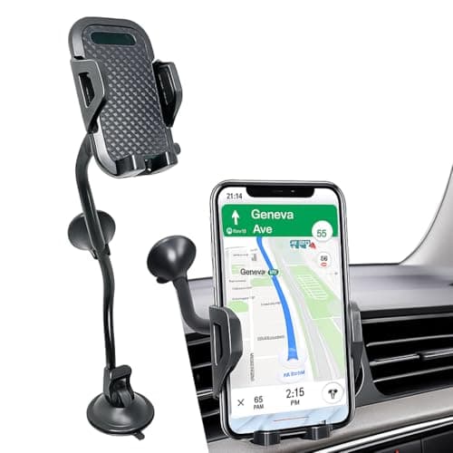 plastific Universal Car Phone Mount Holder for 3" 7" Cell Phones | Flexible Arm with Strong Suction Cup | Dashboard & Windshield Stand | PVC Material | 360 Rotation, Secure Grip