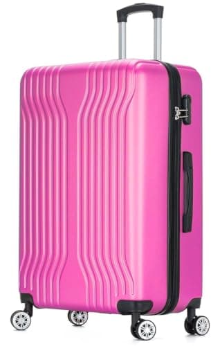 DK Luggage 28 Inch Large Hard Shell Suitcase 4 Wheel Spinner Checked Luggage, 23kg – 27kg Capacity ABS25 (Pink, 28" Large)