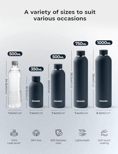 Stainless Steel Water Bottle Double Wall, Insulated Metal Water Bottle with Clip, 350ml/500ml/750ml/1L, BPA Free, 24hrs Cold & 12hrs Hot, Suitable for Sports, Camping, Hiking, Cycling, Gym, Travel — view 5
