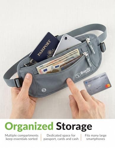 RFID Blocking Travel Money Belt with Triple Layer Protection - Hidden Grey Waist Wallet for Men Women and Kids, Slim Ripstop Anti Theft Passport Pouch for International Travel — view 5
