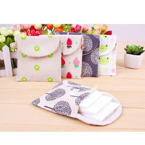 Sanitary Towel Pouch for Girls and Women, Cotton Linen Tape Design — view 4