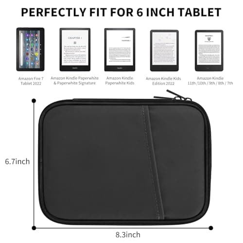 HoYiXi Universal Sleeve Bag for 6",6.8",7" Kindle Paperwhite/Colorsoft 2024-2012 Compatible with 6"-6.8" All-New Kindle/Kobo/Tolino/Sony,6" EReader with Anti-Drop Protective Cover,Black — view 2