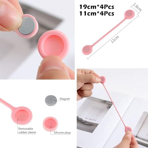 HUANYO Magnetic Cable Organizers - 2 Sizes Combo (4pcs 4.3" + 4pcs 7.5") - Reusable Silicone Wire Management Ties for Cable Bundling, Office Home Travel, Assorted Colors, 8-Pack — view 2