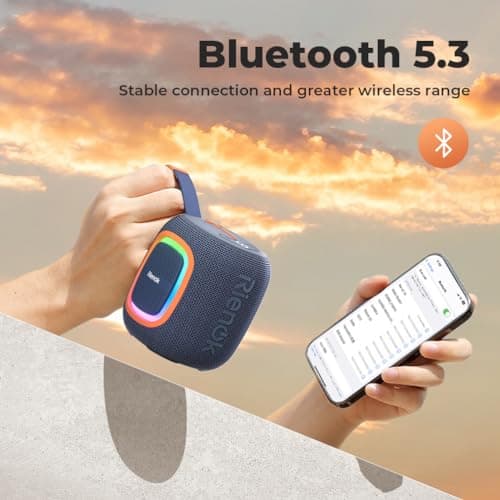 RIENOK Bluetooth Speaker Wireless Portable Waterproof Speaker with Lights FM Radio 15-Hour Playtime Bluetooth 5.3 TF Card USB Playback Mini for Home Garden Party Camping Travel — view 4