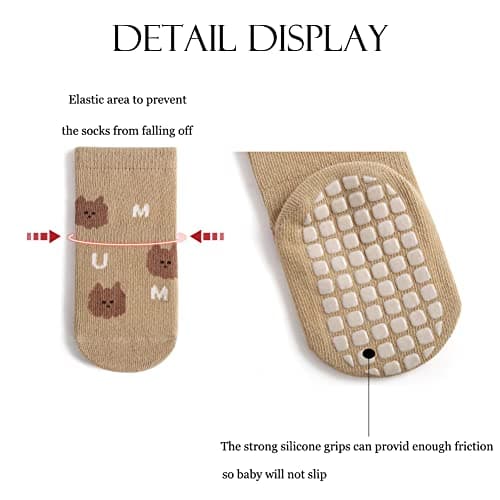 Exemaba Baby Socks with Grips for Girls Boys Cute Animal Cartoon Toddler Kids Anti-Slip Socks(D 5 Colors,M/1-3 Years) — view 5