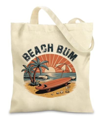 Canvas Tote Bag for Women Girls Beach Bum Reusable Totes with Inner Pocket