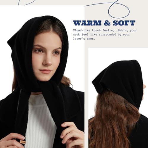 ACUSHLA 100% Merino Wool Triangle Scarf for Women Fashion Neckerchie, Black — view 3