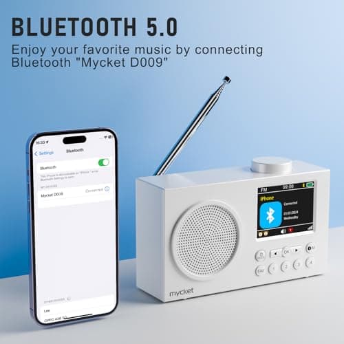 Mycket DAB Radio Portable, DAB Plus Digital Radios with Bluetooth, USB Rechargeable FM Radios, Battery Powered Small Radio,Dual Alarms Clock,Sleep Timer, 40 Presets Stations, 2.4" Large Colour Display — view 6