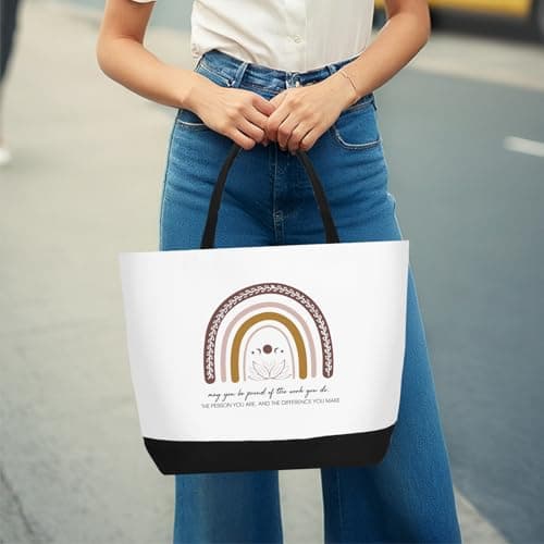 Xaztr 10 Pack Canvas Tote Bags Bulk Thank You Gift Bag with Inspirational Reusable Teacher Appreciation Bags for Women Friends Staff, Rainbow — view 2
