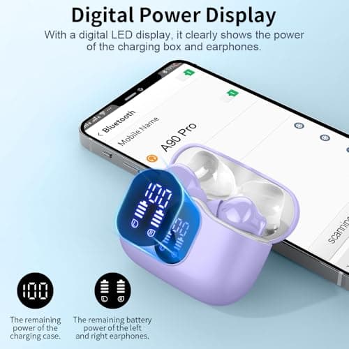 Wireless Earbuds, Bluetooth 5.4 Headphones In Ear with 4 ENC Noise Cancelling Mic, Bluetooth Earbuds Mini Deep Bass Stereo Sound, 36H Playtime LED Display Wireless Earphones IP7 Waterproof Deep Purple — view 6