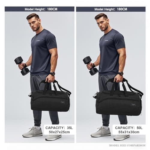FIORETTO 35L Mens Sports Gym Bag with Wet Pocket & Shoe Compartment,Travel Duffle Overnight Bag with Padded Shoulder Strap, Water-Resistant Sports Holdall for Swimming, Basketball Black — view 3