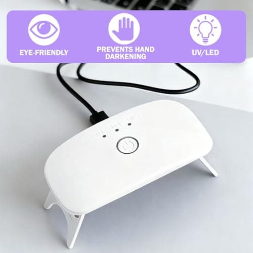 Mini UV LED Nail Lamp, 12W Portable Gel Polish Dryer with 60s/90s/150s Timer, Portable Quick-Dry Nail Light with USB Cable for Salon Home DIY Nails Art - Plug-in Version (White) — view 4