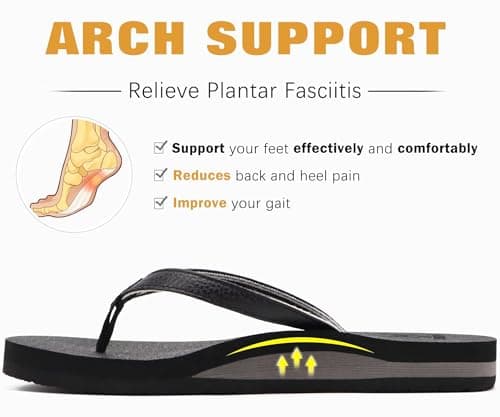 KuaiLu Flip Flops Women Fabric Arch Support Sandals Beach Thong Black 8 — view 5