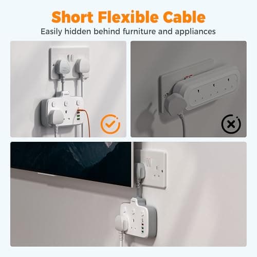 TESSAN Double Plug Adapter UK with PD 20W USB C (4USB Ports) — view 4