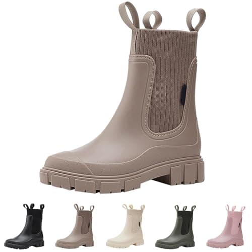 Ankle Wellies Women Waterproof Mid-Calf Boots with Thick Soles Ladies Comfortable Rain Boots with Arch Support Women Short Wellies Outdoors Walking Garden Shoes Gold
