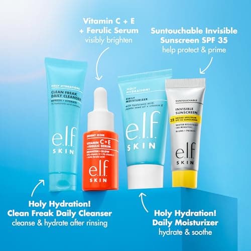 e.l.f. SKIN Wake the e.l.f. Up Skincare Kit, Travel-Size Hydrating Face Cleanser, Sunscreen, Moisturizer & Brightening Serum, Vegan & Cruelty-Free — view 3