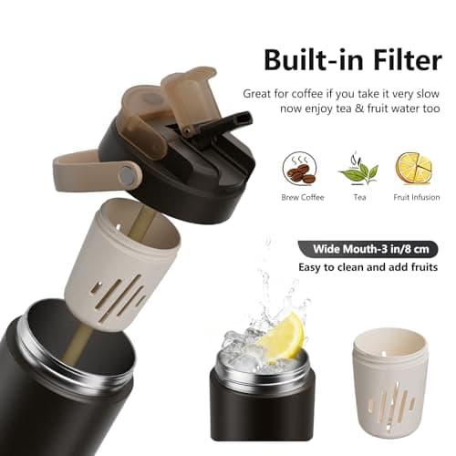KANGZY Coffee Cup Travel Mug 600ml – Stainless Steel Insulated Water Bottle, 2-in-1 Lid, Vacuum Thermal Cup, Leak-Proof Design, Keeps Drinks Hot 8H+ / Cold 24H – Work, Travel & Car (Mocha Brown) — view 4