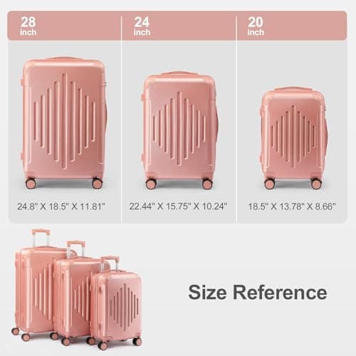 HOBBYZOO Suitcase Sets 3 Piece, Hardside ABS Luggage, Rose Gold — view 3
