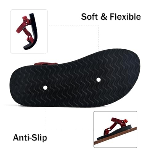 riemot Summer Sandals for Women, Comfort Breathable Beach Casual Walking Sandal, Arch Support Slides with Adjustable Buckle Straps, Anti-slip Outdoor Sports Lightweight Sandals, Red UK8/EU41 — view 6