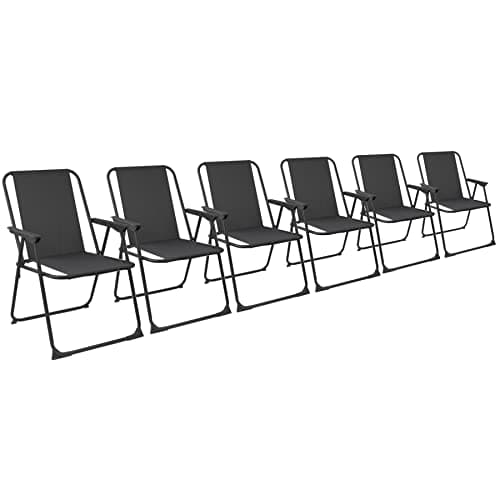 Harbour Housewares Folding Beach Deck Chairs - Black - Pack of 6 - Metal Outdoor Patio Seat Lightweight Portable Deck Chair for Picnic, Garden, Camping, Fishing