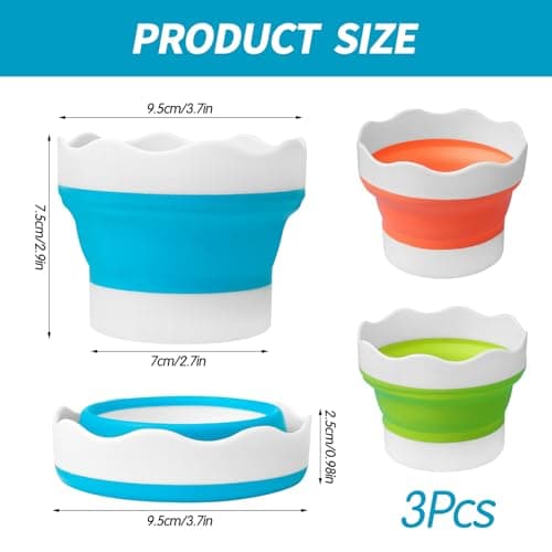 3 PCS Water Pot for Painting, Collapsible Paint Brush Washer Silicone Paint Water Pots Foldable Mini Washing Bucket (Blue, Orange, Yellow) — view 2