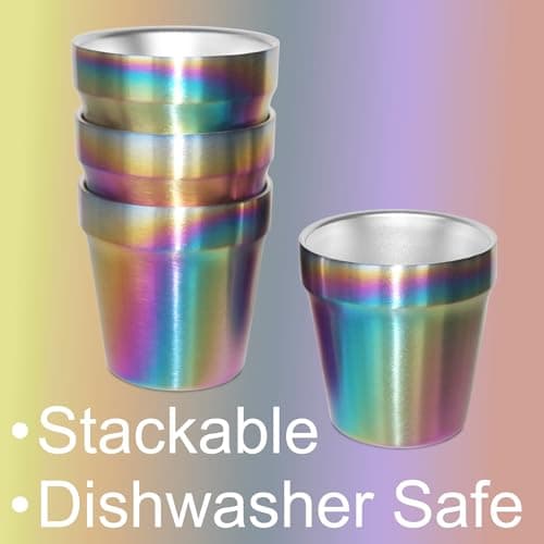 Stainless Steel Double Walled Insulated Cups(Set of 4) Stackable, Coffee Cup/Tea Cup/Chilling Beer Glasses, Great for Kids and Toddlers, for Travel, Outdoor, Camping&Everyday, 6oz(175ml) (Rainbow) — view 4