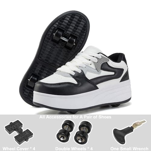 Roller Skate Shoes for Women Girls Sneakers with Detachable Wheels Sport Shoe Suitable for Halloween Christmas Birthday Party Gifts Black — view 4