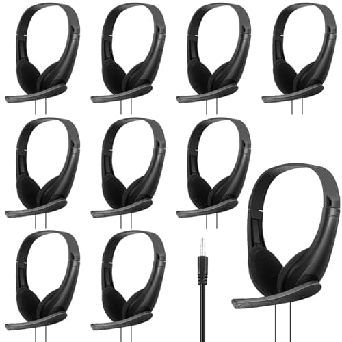 Yunsailing 10 Pack Bulk Classroom Headphones with Microphone Students Wired School Class Set Headphones for School Library Computer Office Adults 3.5 Jack Universal Plug (Black)