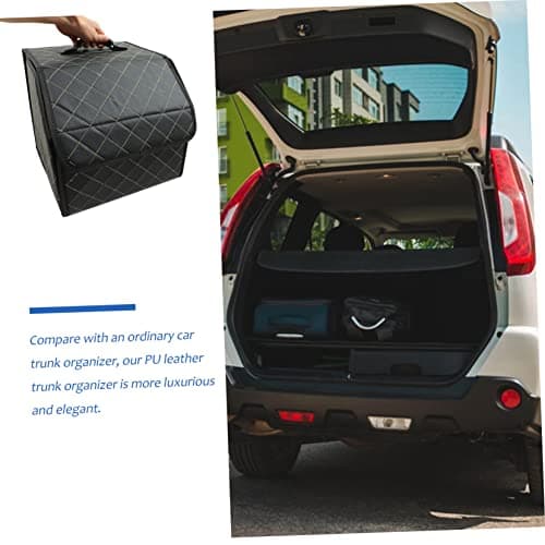 Luxshiny Car Trunk Organizer Pu Leather Storage Box Small Foldable Vehicle Trunk Container with Lattice Pattern Black Gold Line for Auto Boot Storage and Travel — view 4