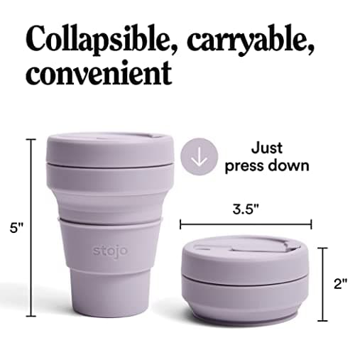 STOJO On-The-Go Collapsible Coffee Cup - 12oz / 355ml - Reusable & Foldable Silicone Travel Mug with Lid - Portable, Pocket Size - Dishwasher Safe - Lilac — view 5
