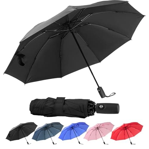 Crabcut Windproof Strong Umbrella, Automatic Folding Compact Travel Umbrella with Double Canopy, Easy Auto Open & Close, 9 Strong Ribs, Durable & Lightweight for Rain (Black)