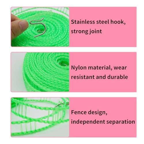 2 Pack Windproof Portable Clothesline with 16ft Rope & 2 Hooks - Compact Fence-Style Non-Slip Laundry Line for Travel, Camping & Outdoor Use, Green — view 2